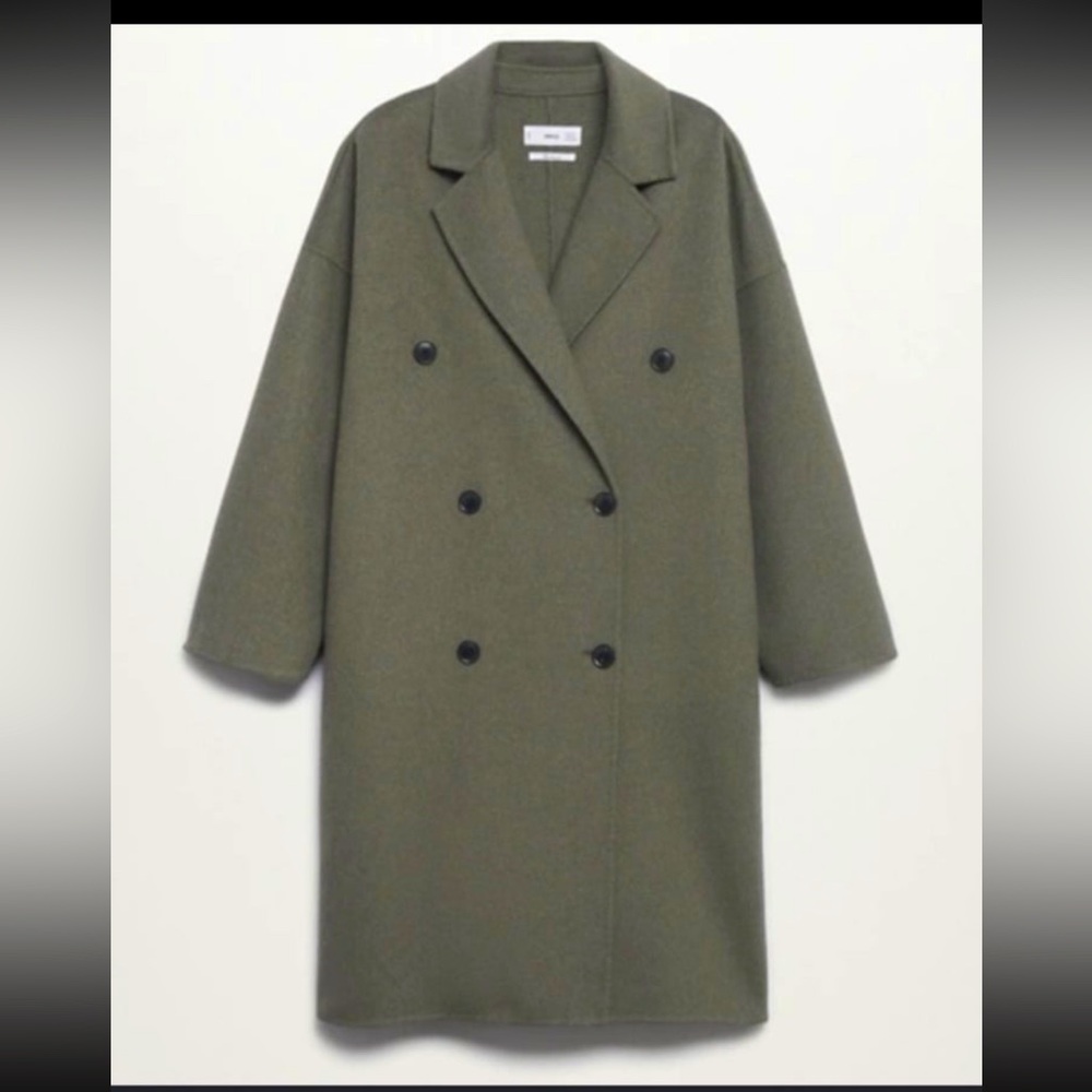 MANGO double breasted wool handmade coat olive